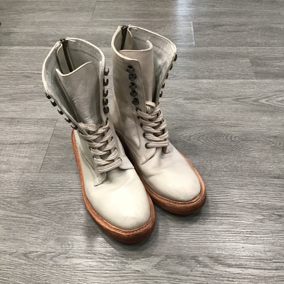 Free People Shoes - Free People Santa Fe Lace-Up Boots Ecru Leather EU 37 Distressed Western Combat